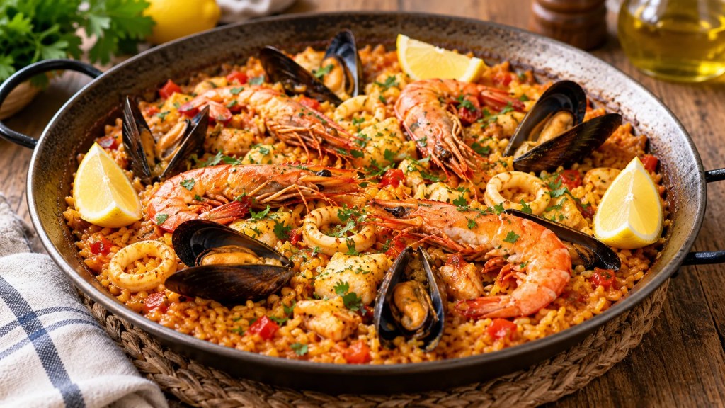 Arroz con marisco fácil: receta en paellera con gambas, mejillones y calamares