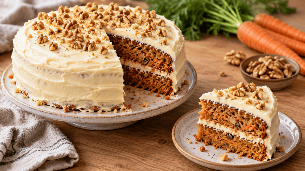 Tarta de zanahoria con nueces y crema de queso