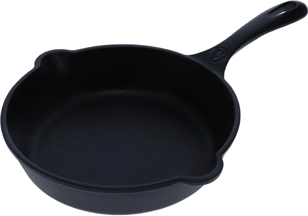 Sartén Victoria de hierro fundido negro curado de 20 cm con mango largo y dos picos vertedores
